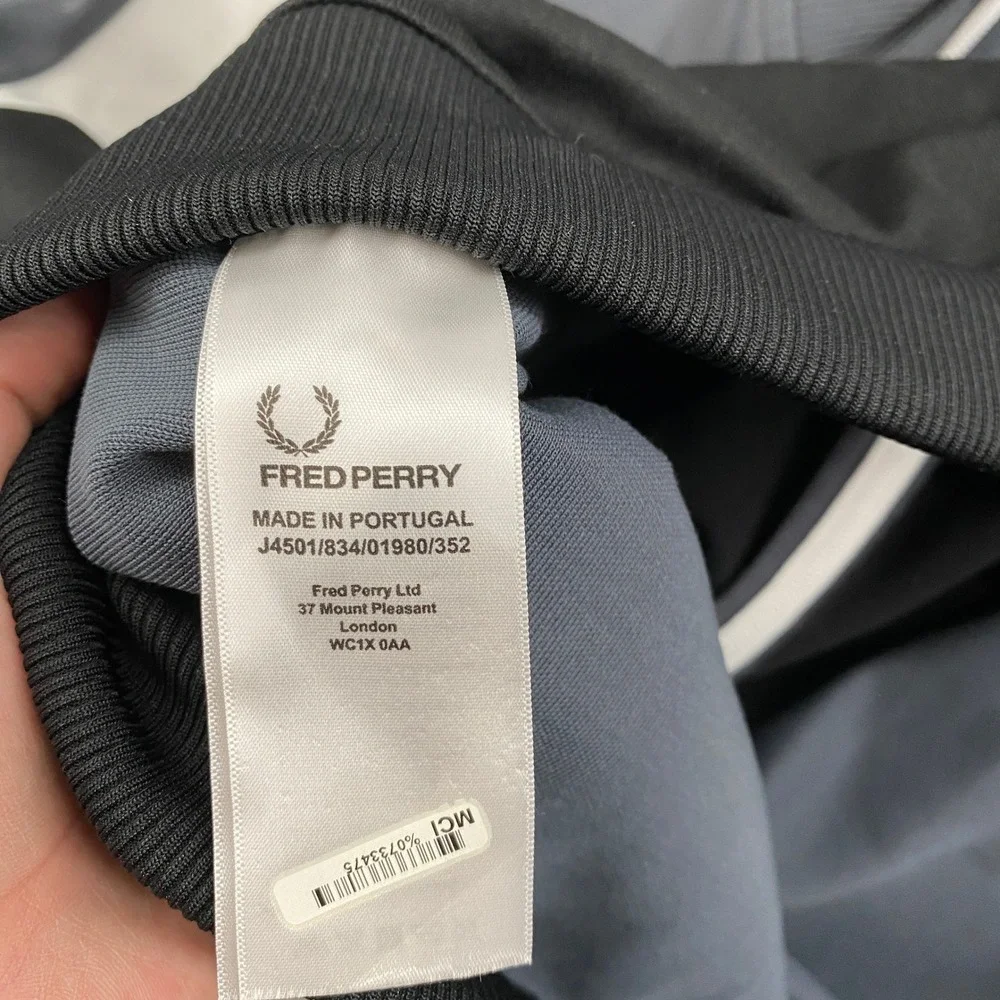 Fred Perry Sportswear Mens Track Jacket XL Grey White Black Colorblock Full Zip
